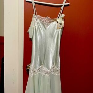 Vintage dentelle mint green satin lace slip dress nightgown lingerie